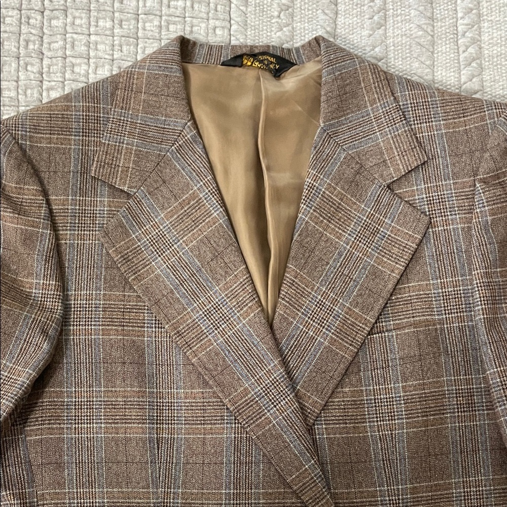 Vintage Brown and Blue Plaid Men's Blazer - Picture 2 of 10